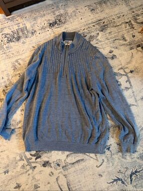 Tommy Bahama Blue Half-Zip Textured Yoke Sweater